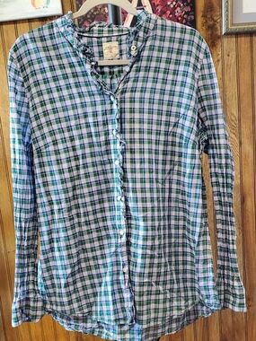 GAP Green, Blue & Lavender Plaid Fitted Boyfriend Shirt